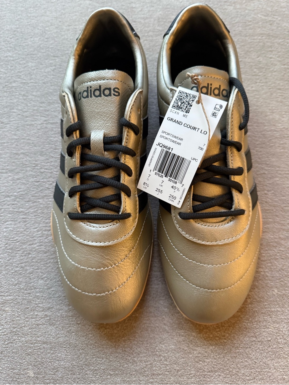 adidas Women’s Metallic Gold Athletic Sneakers with Black Stripes